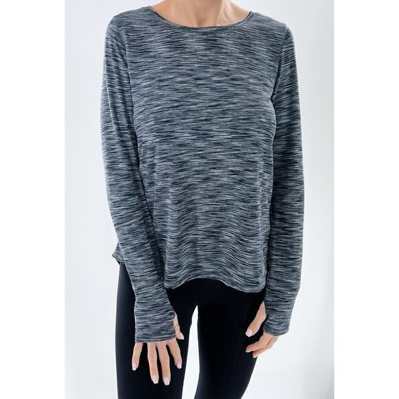 Zyia Active Tops - Zyia Heathered Dark Gray Long Sleeve Open Back Activewear Top Size Small